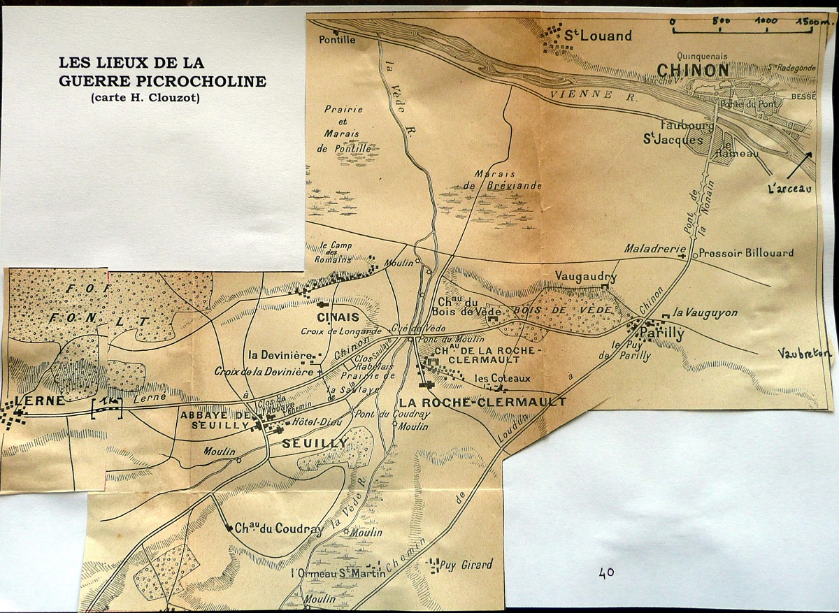 Les lieux de la guerre picrocholine plan H. Clouzot annotations PMD